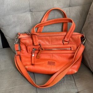 VTG fossil orange leather satchel shoulder bag crossbody bag